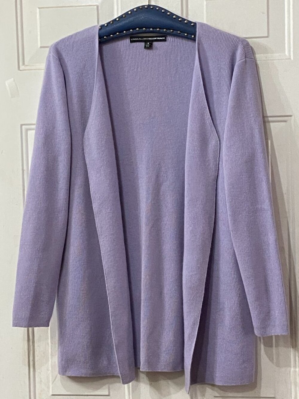 VTG Linda Allard Ellen Tracy 100% Cashmere Sz S Open Cardigan Sweater Lavender